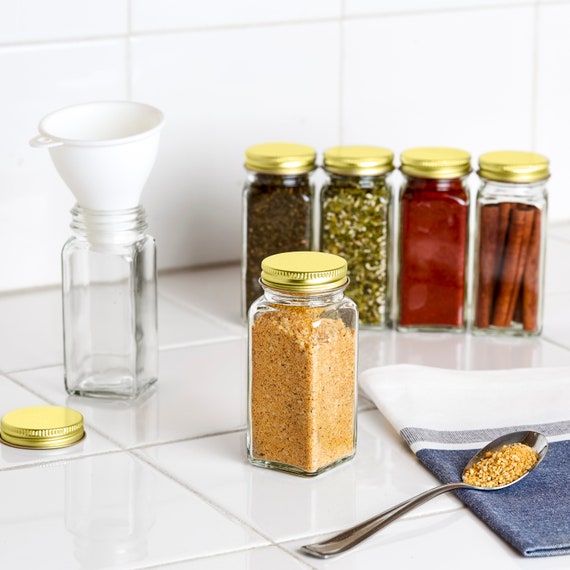 Glass Spice Jars with Bamboo Lids Urban Green, Spice Jars Set & Olive Oil Bottles with Bamboo Rack Stand, Square Sized Glass Spice Jar Set, Spice Jar