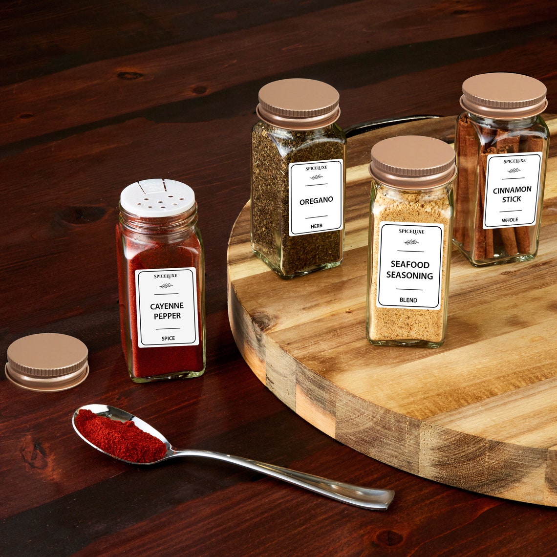 4oz Rose Gold Spice Jar Set 24 Square Glass Spice Bottles Etsy