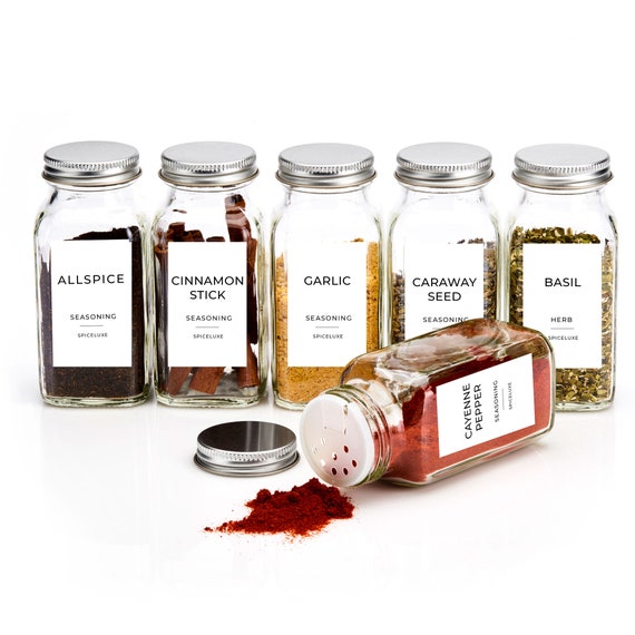36 Pcs Glass Spice Jars with 810 Spice Labels - 4oz Empty Square