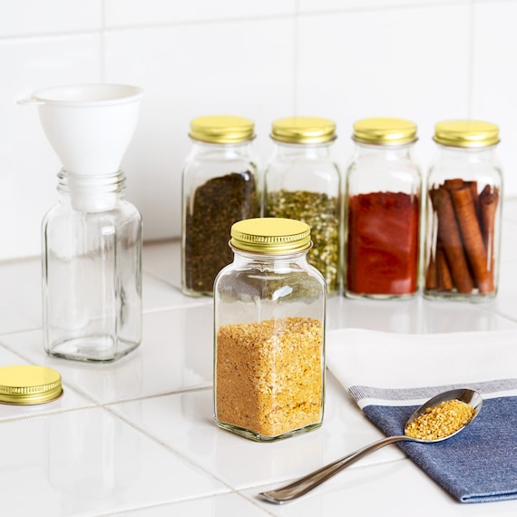 Spiceluxe 6 Oz Empty Spice Jar Set Choose Color Square Glass Spice Bottles PERSONALIZED Labels Shaker Tops and Funnel FREE SHIPPING Etsy