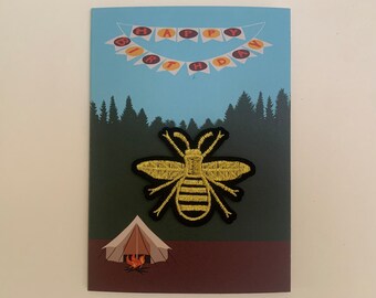 Bumble Bee embroidery patch Birthday Card / Manchester Bee / Bee iron on patch