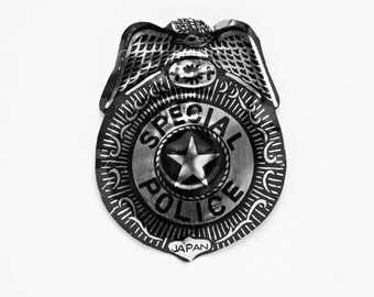 Vintage  Police Pin / pressed tin badge / Police Shield