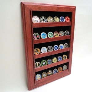 Military Challenge Coin Display Case Wall Rack, Cherry Oak or Walnut image 2