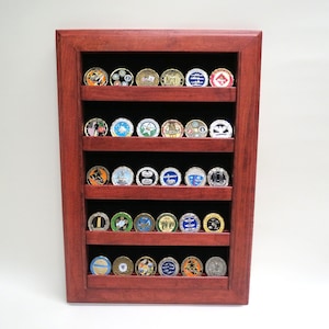 Military Challenge Coin Display Case Wall Rack, Cherry Oak or Walnut image 1