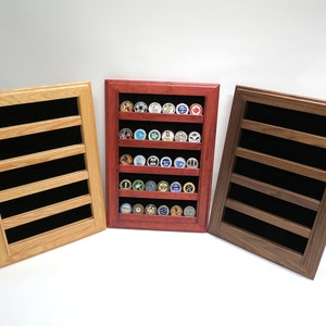 Military Challenge Coin Display Case Wall Rack, Cherry Oak or Walnut image 3
