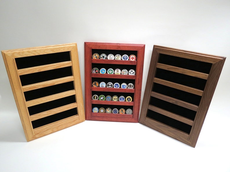 Military Challenge Coin Display Case Wall Rack, Cherry Oak or Walnut image 3