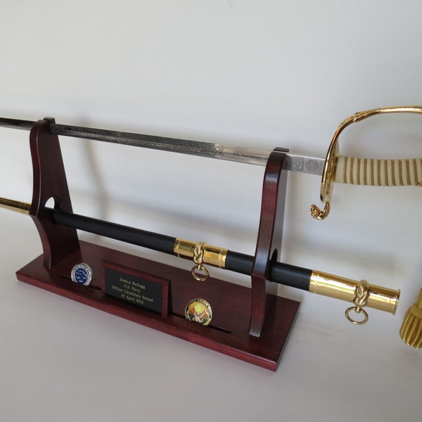 Military Officer Saber Sword Desktop Display - Cherry, Oak or Walnut