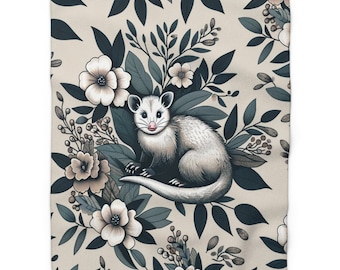 Floral Opossum Sherpa Fleece Throw Blanket, Possum Lover Gift