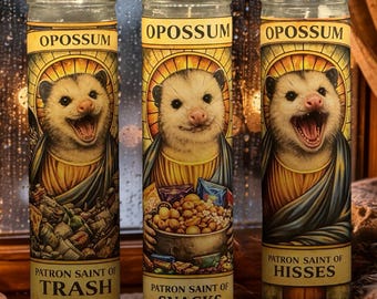 Funny Opossum Candle Set of 3 | Patron Saint of Snacks Hisses and Trash | Opossum Lover Gift | Weird Home Decor | Possum Gift