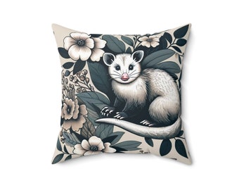 Oreiller floral opossum : coussin de canapé décoratif carré
