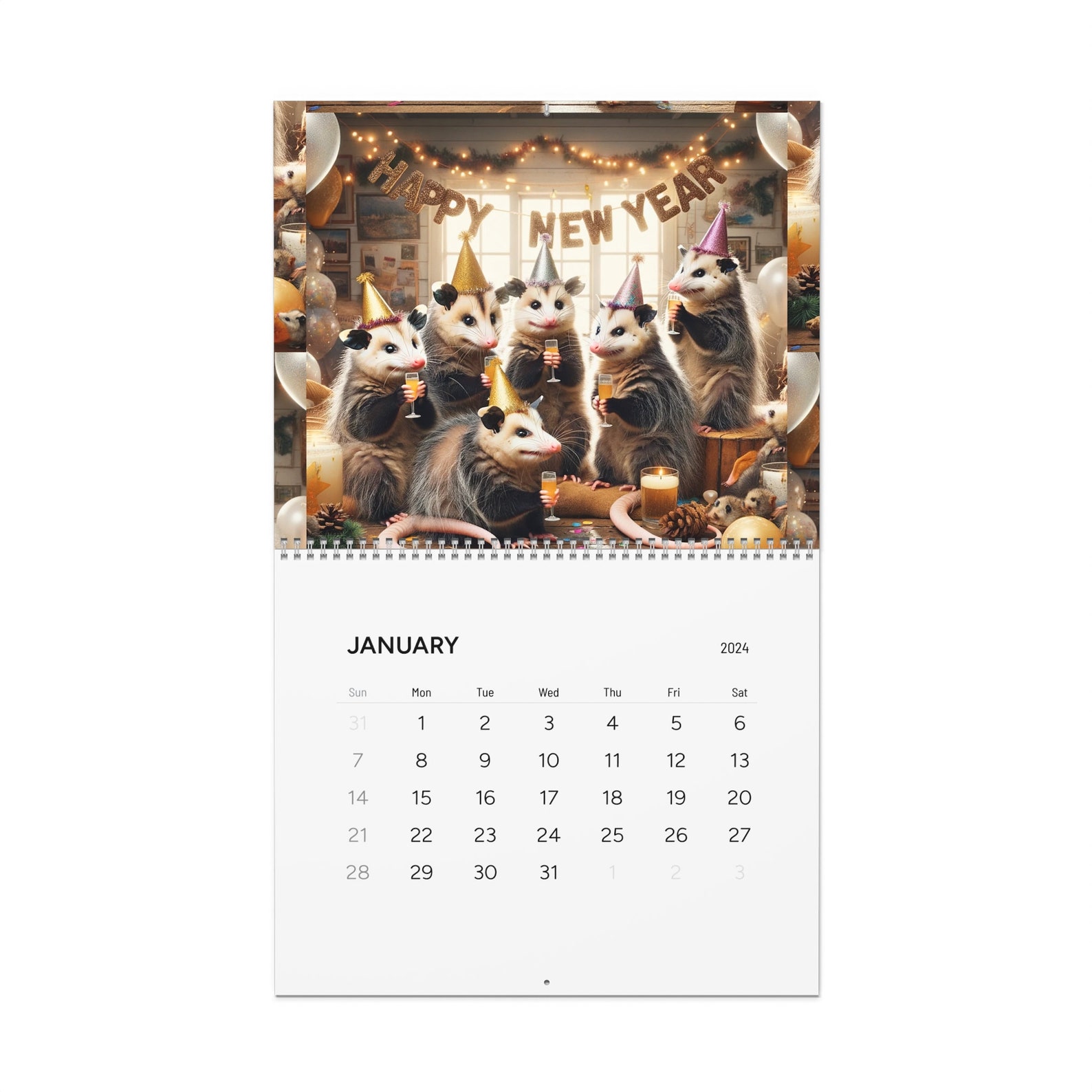 2024 Opossum Calendar, Large Wall Calendar, Possum Calendar, Opossum