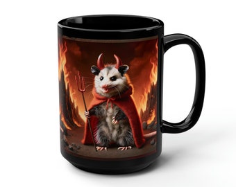 Oversize mug, Opossum mug, Big Black Mug, 15oz Mug, Devilish Possum gift, Devil Opossum, Funny Animal Mug