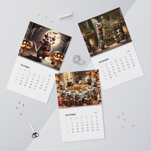 2024 Opossum Calendar, Large Wall Calendar, Possum Calendar, Opossum gift, New Year, Office decor, Opossum Lover