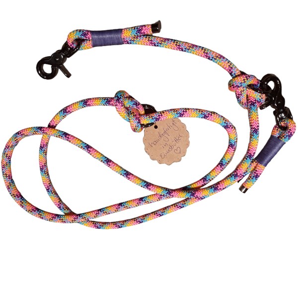 Süße Hundeleine Tauleine handgemacht mit Scherenkarabiner bunt Regenbogen