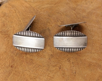 Art Deco Silver Cufflinks - Antique Jewelry - 835 Silver - Stripes - 1920