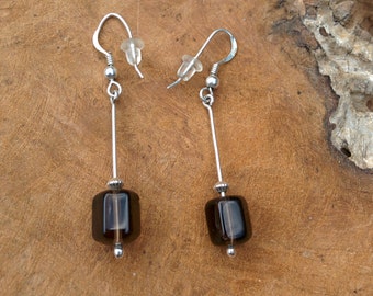 Smoky Quartz Earrings - Brown - Black - Silver Earrings - Quartz Jewelry - Dangle Earrings