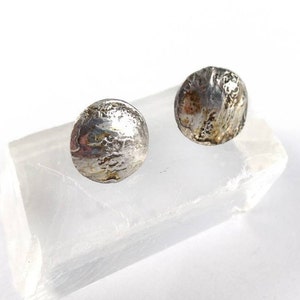Silver Metal Earrings - Brutalist style - Round - Modern - Vintage Jewelry