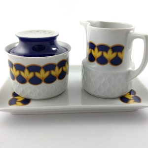 Retro Bavaria Schirnding Coffee Table Set - Milk Jug - Sugar Bowl -70&#39;s - Blue White Yellow - Retro Pattern - Made in Germany