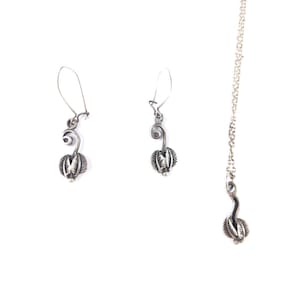 Silver Jewelry Set - Earrings and Necklace - Art Nouveau - Gift for Her - Vintage