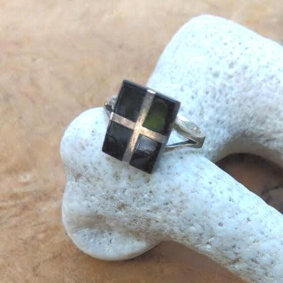 Zilveren Onyx Ring - Rechthoek - Kruis - Maat 18,5 mm