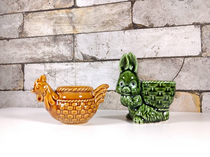 Vintage Easter Egg Cups Easter Bunny Chicken Set of 2 Etsy