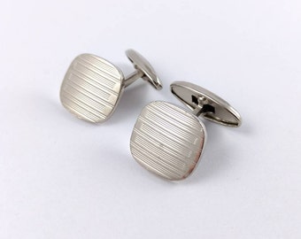 Retro Cufflinks - Silver Metal - Vintage for Him - Stripe Pattern