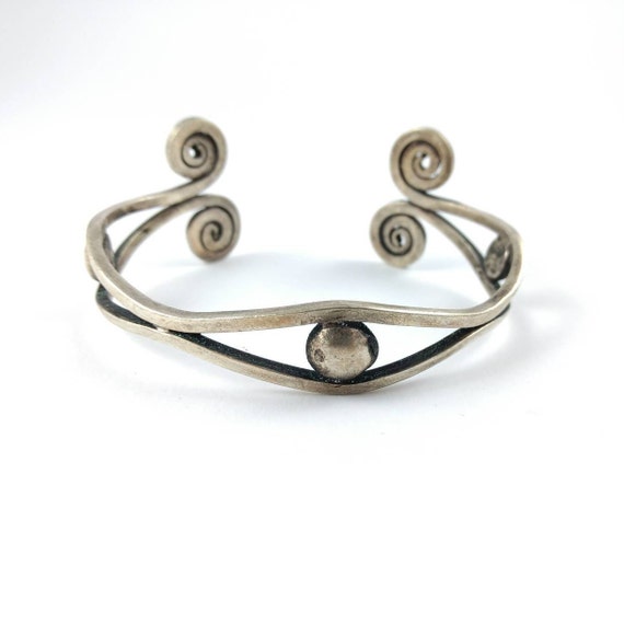 Sterling Silver Hill Tribe Cuff Spiral End Bracelet Sterling Silver Hill Tribe Cuff Spiral End Bracelet