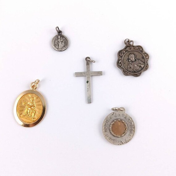 Antique Reliquary Medal Pendants - Silver Cross p… - image 6