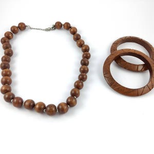 Vintage Wooden Necklace en Bracelet - Beads - Sixties Look - Jewelry Set - Brown Wood