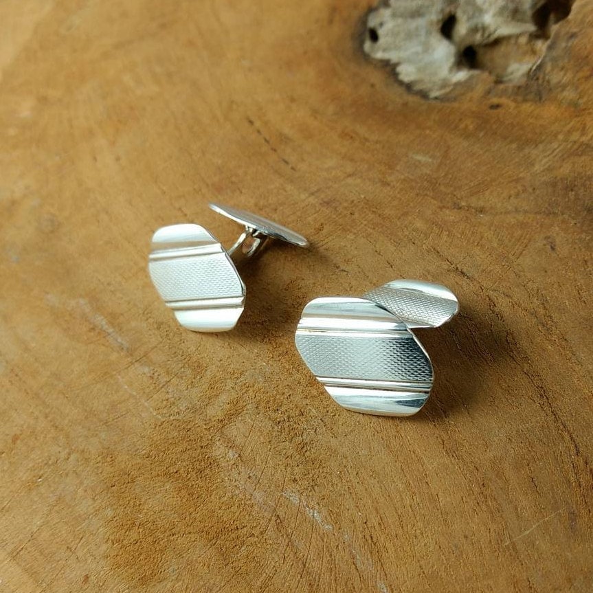 Antique Silver cufflinks - Stripes - Men Cuff Links - 835 Silver - Jewelry for Men