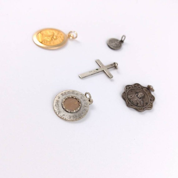 Antique Reliquary Medal Pendants - Silver Cross p… - image 8