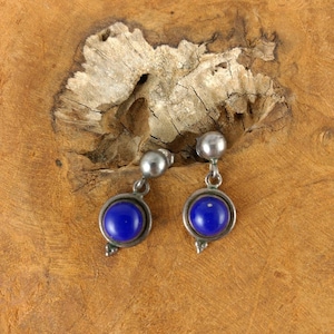 Lapiz lazulli Earrings - Blue Stone - Vintage Jewelry - Silver