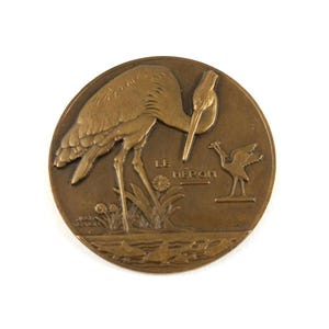 Bronze Heron Medal - Le Heron - La Fontaine - Jean Vernon - 1940  - Birds - Vintage