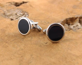 Modern Classic Cufflinks - Black and Silver  - Round - Jewelry for Men - Gift for Him - Wedding