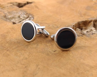 Modern Classic Cufflinks - Black and Silver  - Round - Jewelry for Men - Gift for Him - Wedding