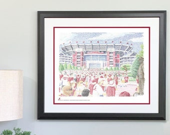 Bryant Denny Stadium Word Art - Handwritten with Every Win in History – Crimson Tide Poster – Alabama Gifts & Decor