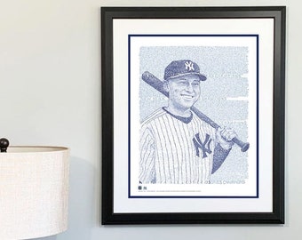 Derek Jeter Word Art - Handwritten with Every Score from Five World Series Seasons - New York Yankees Gifts & Decor