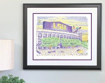 LSU Tiger Stadium Word Art Print - 16x20 - Handwritten with the scores of every win in history - LSU Tigers Football Gifts - LSU Poster