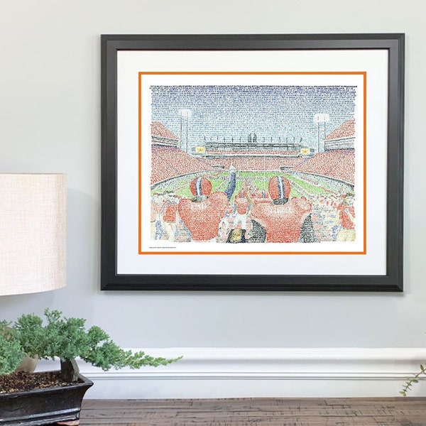 Clemson Tigers Memorial Stadium Word Art - Handwritten with the scores of every win in history - Clemson Gifts & Decor