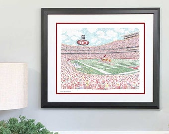 Kansas City Chiefs Arrowhead Stadium Word Art Print - 16x20 - Handwritten with the names of every Chiefs player in history - Chiefs Gifts