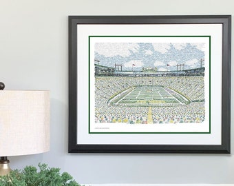 Lambeau Field Word Art - 16"x20" - Handwritten with the names of every Packer in history - Green Bay Packers Decor