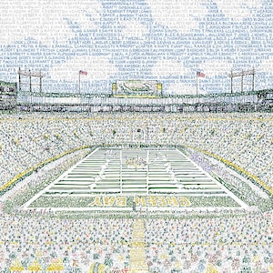 Mots artistiques Lambeau Field - 16 x 20 po - Inscription manuscrite avec les noms de chaque emballeur de l&#39;histoire - Décoration des emballeurs de Green Bay