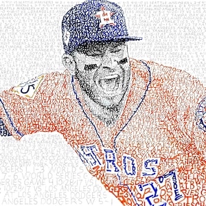 2017 Houston Astros Jose Altuve Word Art – Handwritten with every score, date, opponent from 2017 – 16&quot; x 20&quot; - FREE Shipping