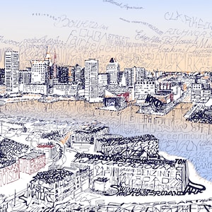 Baltimore Inner Harbor Skyline Word Art - 16&quot;x20&quot; - FREE Shipping - Baltimore Art - Home Decor Art - Baltimore Print