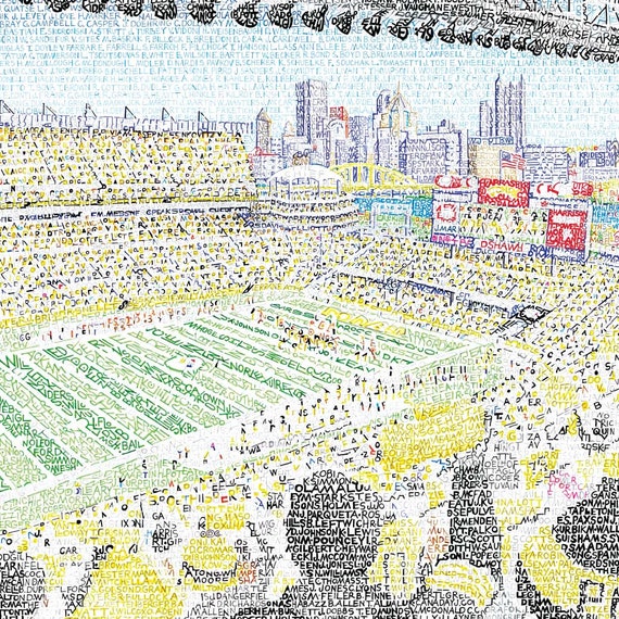 Pittsburgh Steelers Heinz Field Word Art Print - 16"x20" - Handwritten with the names of every Steelers player in history - Steelers Gifts