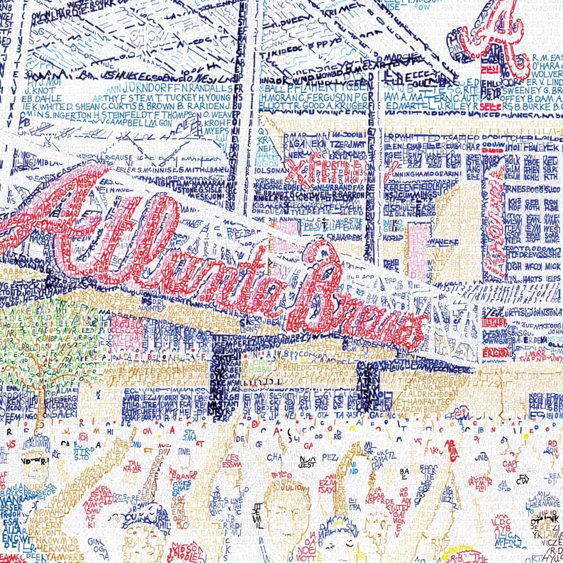 Atlanta Braves Truist Park Word Art - 16"x20" - Handwritten with the names of Every Brave Ever – Atlanta Gifts & Decor - Free Shipping image 1