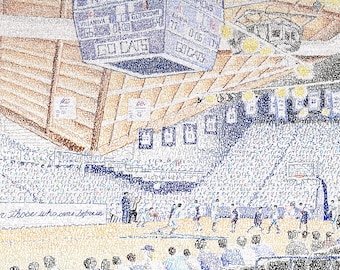 Lámina artística con el nombre del pabellón de Villanova - 40x50 cm - Marcadores manuscritos de todos los partidos de baloncesto masculino desde 1985 hasta 2018 - Regalos de los Wildcats