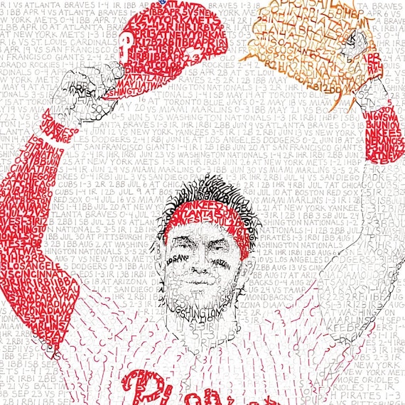Bryce Harper 2021 MVP Word Art - Handwritten with his stats from every game of the 2021 season - Philadelphia Phillies Gifts & Decor