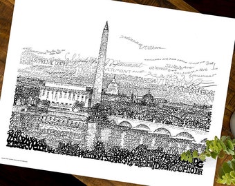 Washington D.C. Skyline Word Art - FREE Shipping - 16"x20" - Washington D.C. Art - Washington dc print - Washington dc skyline