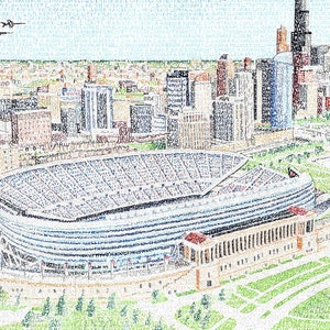 Chicago Bears Soldier Field Word Art - Handwritten with every Bear in history - 16&quot;x20&quot; - Chicago Bears Gifts & Decor